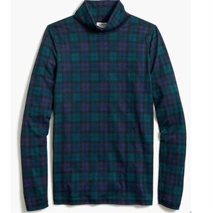 J. Crew Tissue Turtleneck Green Blue Plaid Cotton Top Size Small